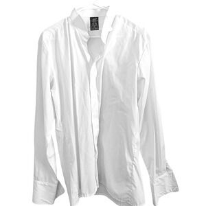 JH White Long Sleeve Button Down Dress Shirt 41/42 Polyester Cotton Blend